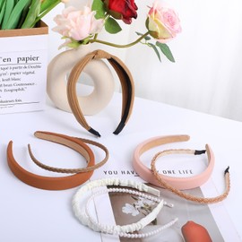 Heclia Headbands for Women Girls 7 PCS Multi-style Headband Pack Cute Hairbands Vintage Non Slip Headband Cotton Pearl Twisted Hairband Daily Hair Accessories Trendy Hair Ornaments for Women