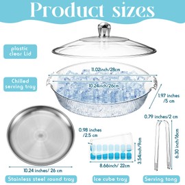 Baderke 1 Set 10" Chilled Serving Tray for Parties with Compartments and Lid Ice Chilled Platter Charcuterie Serving Board for Fruit Seafood Vegetable Appetizer Shrimp Cocktail (Silver)