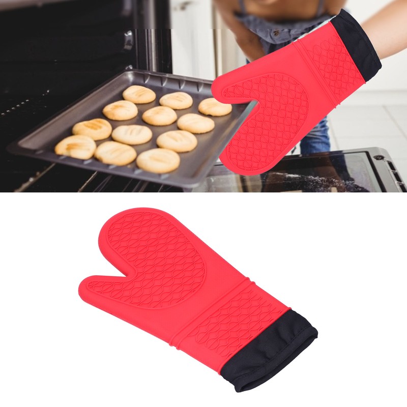 Silicone Oven Mitts with Cotton Heat Insulated Anti Scalding Baking