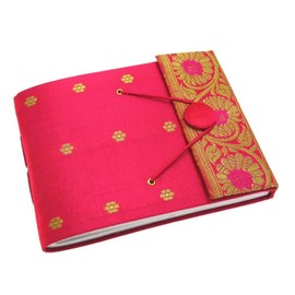 Sari Fabric Cover Photo Album Small | Cerise | 30 Pages to fit 30 6x4 Photos | Fair Trade & Handmade | Scrapbooking and Crafting Picture Album