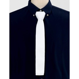 Allegra K Men's Self-Tied Solid Color Skinny Flat Tips Designed Knit Ties One Size White