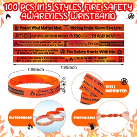 PullCrease 100 Pcs Fire Safety Awareness Wristbands 5 Styles with Safety Messages Firefighter Silicone Bracelets Fire Prevention Awareness Items Gifts for Campaigns, Gifts & Community Outreach