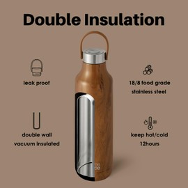 Bottle Bottle 600ml Insulated Water Bottle with Handle Hiking Drink Flask (Dark Wood)