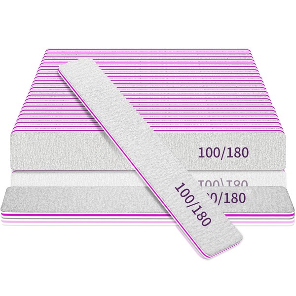 Nail File 100/180 Grit Professional Reusable 25 PCS Double Sides