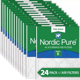 Nordic Pure 15x20x1 MERV 6 Poly Green AC Furnace Air Filter 24 Pack - Captures Dust/Pollen