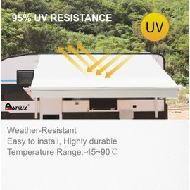 AWNLUX AWNLUX-RV Awning Fabric Replacement - Heavy Duty Weatherproof 4-Ply Vinyl Camper Awning Fabric - Universal Outdoor Canopy for Camper, Trailer, and Motorhome Awnings - Solid White - 19' (Fabric 18'2")