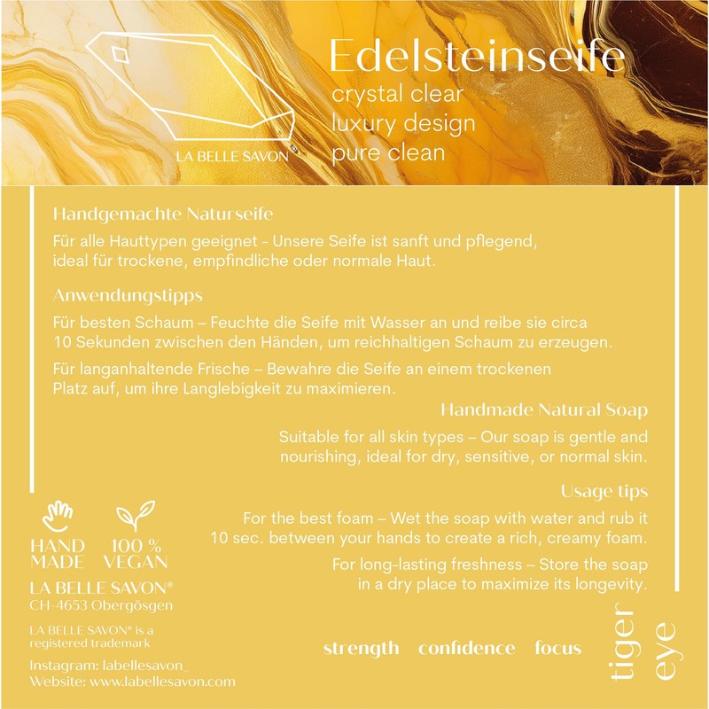 LA BELLE SAVON® Handseife [TigerEye] - Edelsteinseife - Handgemachte Naturseife