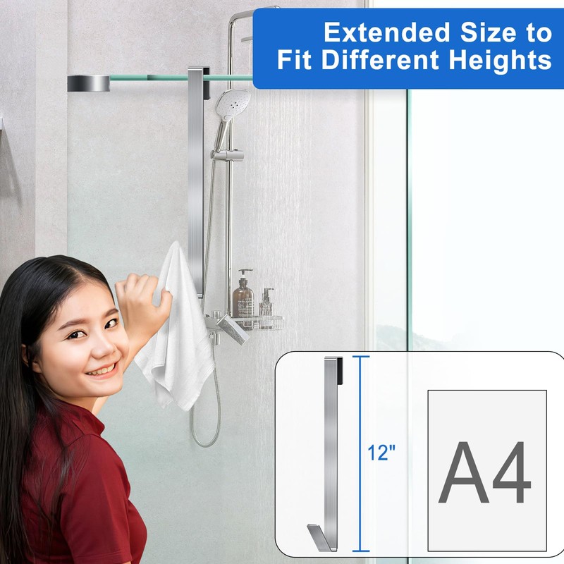 Shower Door Hooks 12 in, Shower Hooks for Towels, Heavy