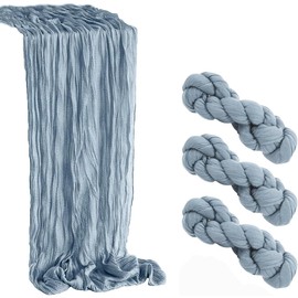 3 Piece Ft Cheesecloth Table Runner, Table Decor Romantic Wedding Runner Gauze Table Runner for Baby Shower Bridal Shower Wedding Birthday Party Table Decor (Blue, 4 Pcs-10FT)