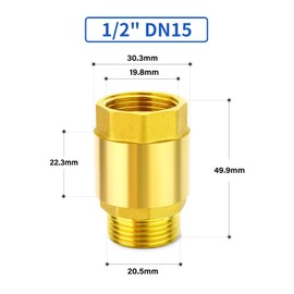 ERGAOBOY 1Pcs Brass One-Way Check Valve, 1/2" BSP Thread Female and Male in-Line Valves Water Backflow Prevention