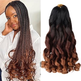 6Packs French Curl Braiding Hair Extension Crochet Braids Hair Extensions for Braiding (#1B/33/30, 22Inch (Pack of 6))