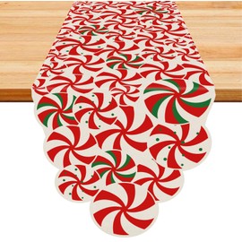 Christmas Table Runner Candy Cane Swirl Lollipops Red Table Decoration for Home Seasonal Winter Xmas Holiday Indoor Kitchen Dining Decor 13x90 Inch