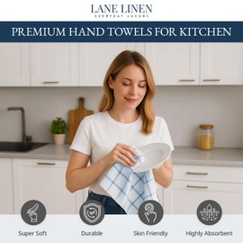 LANE LINEN Dish Towels Set of 12-18” x 28” Soft, Absorbent Cotton Kitchen Towels, Quick-Drying Tea & Hand Towels, Premium Decorative Dish Cloths - Indigo