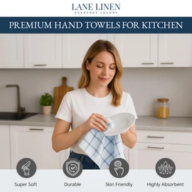 LANE LINEN Dish Towels Set of 12-18” x 28” Soft, Absorbent Cotton Kitchen Towels, Quick-Drying Tea & Hand Towels, Premium Decorative Dish Cloths - Indigo