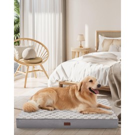 OhGeni Orthopedic Waterproof & Machine Washable Dog Bed for Large Pets, Suitable for Crates, 25D Egg Crate Foam, Non-Slip Bottom & Removable Cover, Checkerboard Fabric, 41 Inches(Gray)