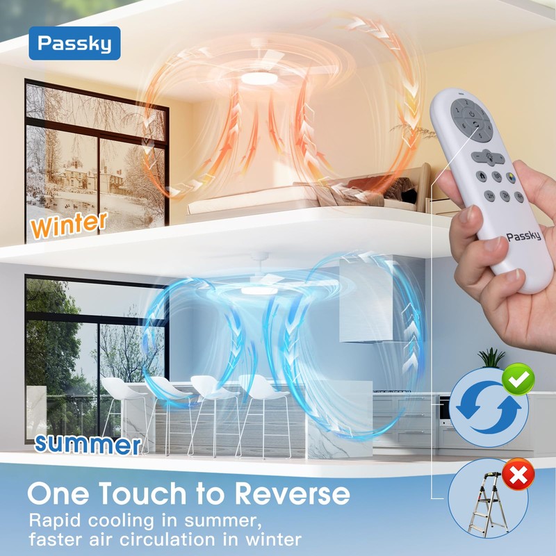 Passky Ceiling Fans with Lights, 52 inch Sleek Ceiling Fan