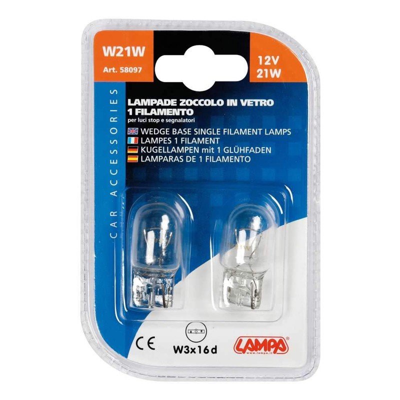 Lampa 58097 Lampada con Zoccolo Vetro, 12V, 21W, Confezioni da