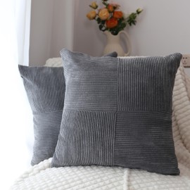 BRMM MIA Set of 2 Decorative Throw Pillow Covers Quilting Velvet Cushion Covers Pillowcase Square Cushion Covers for Living Room Sofa 45cm x 45cm (Dark Grey Stripe)
