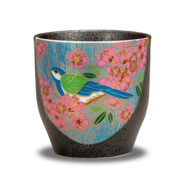 Tea Cup Stylish Kutani Ware Yunomi Kanzakura Flower and Bird Tea Cup Pottery Brand Japanese Tableware Made in Japan