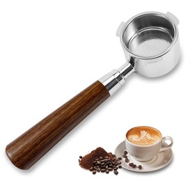Bottomless Portafilter 51 mm for DeLonghi Dedica EC680/EC685/EC885 with 3 Ears and Wooden Handle, Stainless Steel Filter Basket 0.3 mm Pores Porta Filter