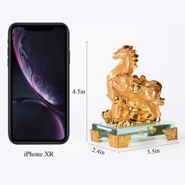 PopTop Brass Golden Resin Feng Shui Statue Chinese Zodiac Animal Horse Home Office Table Top Decor Figurine Gift Collection PTZY118