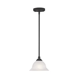 Livex Lighting 4256-04 North Port - 1 Light Mini Pendant, Black Finish with White Alabaster Glass