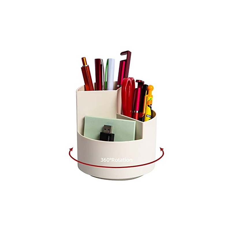 360-Degree Rotating Desk Pencil Holder with 3 Slots