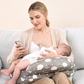 Momcozy Nursing Pillow for Breastfeeding, with Adjustable Waist Strap and Removable Cotton Cover, NP001 - Color: Grey