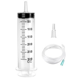 winbest Syringe, 300 ml Large Syringe, Reusable Plastic Syringe with Hose for Laboratory, Industrial, Animal Feeding and Plant Watering