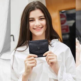 FANDARE Leather Wallet Men Women Short Wallet Money Clip Credit Card Holder Travel Wallet, black, Vintage