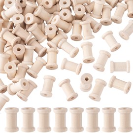 Pndeyo 50pcs Wooden Spools of Crafts, 1 Inch Empty Natural Wood Thread Bobbin, Small Unfinished Wooden Textile Spool for Organizing Cord Twine Ribbon Chains Elastic Threads