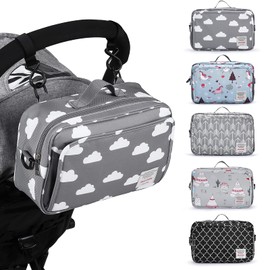 Small Diaper Bag, Stroller Organizer Bags for Baby with Insulated Pocket, Stroller Hooks and Adjustable Strap,Universal Mini Diaper Tote Bags Fit All Strollers, Gray