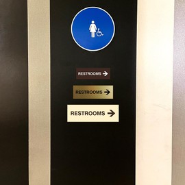 Signs ByLITA Basic Restrooms Right Arrow Directional Sign - Durable Material | Strong Adhesive Tape (Navy Blue/Gold) - Large (1 Pack)