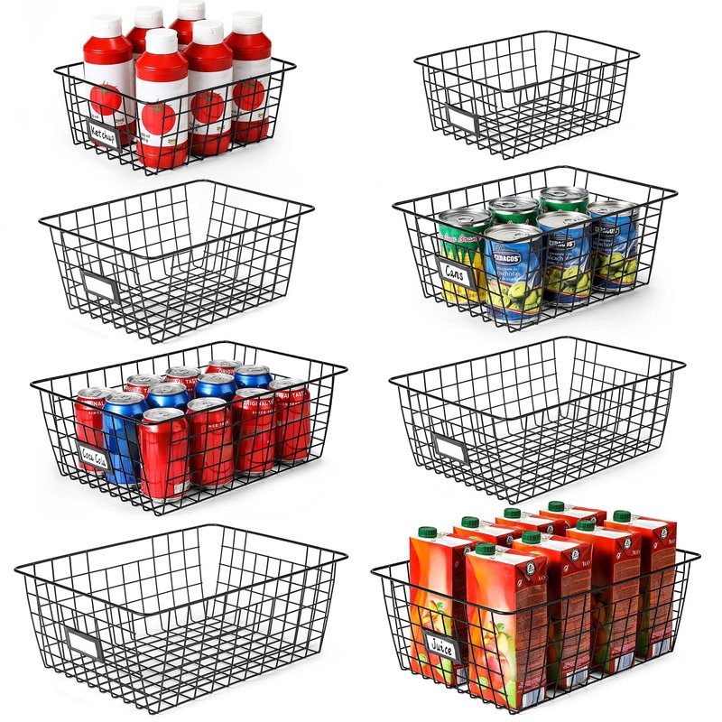 8 Set, Extra Large Wire Baskets for Organizing with Lables,