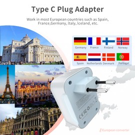 SoulBay 2-Pack European Travel Plug Adapters American US to Europe Italy Germany France Spain Finland Poland International Power Charger with 2 AC Outlet & 2 USB Port, Type C