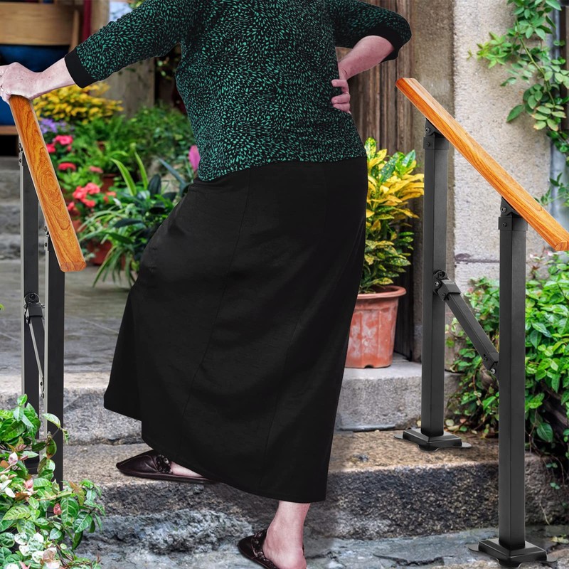 Metal Handrail Wood Grain for Elderly, 2 Step Hand Rails