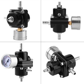 Adjustable Fuel Pressure Regulator, Fuel Pressure Regulator Aluminium Alloy Universal Fuel Pressure Regulator Pressure Gauge Kit with Hose 0-140 PSI Adjustable for Most Cars