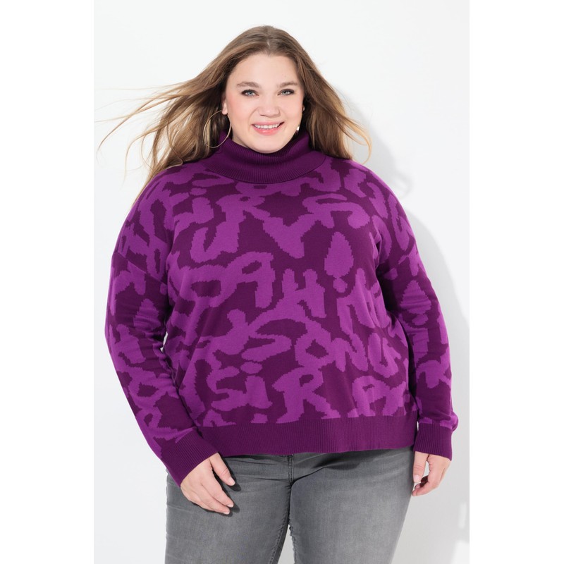 Ulla Popken Women's Letter Inlay Jumper, Purple