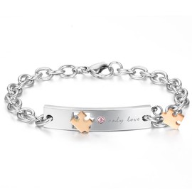 'JewelryWe Stainless Steel Jewellery Men's Women's Bracelet Friendship Bracelet Valentine's day gifts Love Puzzle Design with Zirconia Diamonds – Only Love & Stainless Steel, Gold/Black/Silver, Women's Bracelet
