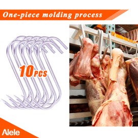 Alele 8 Inch Meat Hook Heavy Duty Stainless Steel Butcher Hooks for Hanging Beef,10 Pack