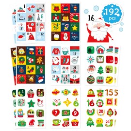 16 Sheets Christmas Advent Calendar Number Stickers, Cute Number1-24 Christmas Countdown Calendar Stickers for Kids DIY Gifts Craft Christmas Decorations Envelopes Sealing