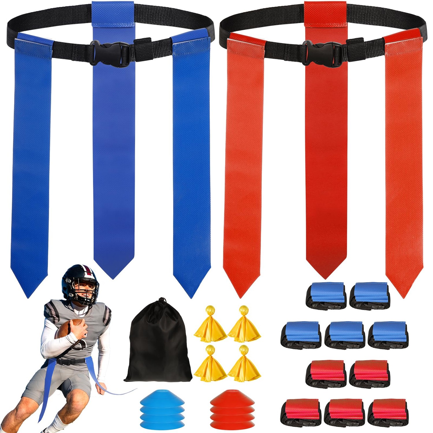 DZLION Flag Football Belts, 10 Player Adjustable Flag Football Set with ...