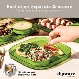 madesmart dipware Dinner Plate with Collapsible and Removable Dip Bowl for Meals and Appetizers; Reusable Serving Plate with Multipurpose Bowl, Translucent Lime