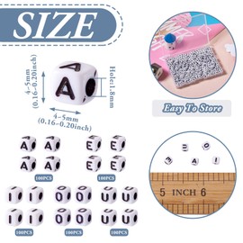 500 Pcs Square Acrylic Vowel Letter Beads Cube Letter Beads 4-5mm Letter AEIOU Cube Alphabet Beads Friendship Bracelet Pony Beads for DIY Name Bracelet Necklace Jewelry Making