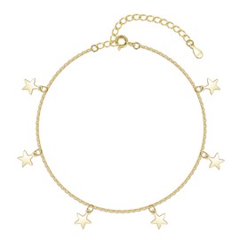 Loutade Silver Anklets for Women, 925 Sterling Silver Ankle Bracelet, Adjustable Beach Barefoot Foot Chain, Summer Holiday Gold Ankle Chain, Classic Women's Star Anklets Beach Jewellery for Girls
