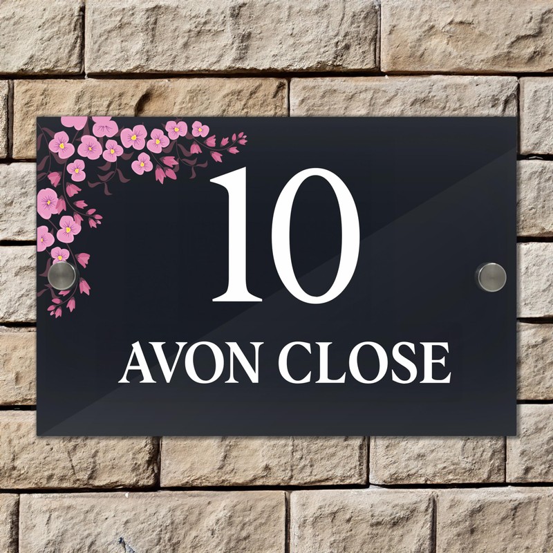 Badgemaster Floral Modern Anthracite House Number Sign Plaque Stainless Steel