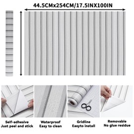 LOVADA Peel and Stick Wood Slat Wall Panels - 17.5" x 100" Off-White Self-Adhesive Wallpaper, DIY Accent Wall Covering for Bedroom, Living Room, Rental-Friendly Easy Install Removable Decor