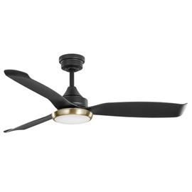 Wynwood Fan Kathy Ireland Home 52-Inch Freya Outdoor Damp Rated Ceiling Fans with Lights and Remote – Damp Rated for Indoor/Outdoor, 6-Speed DC Motor, Matte Black with Brass Accents [KICF58312]