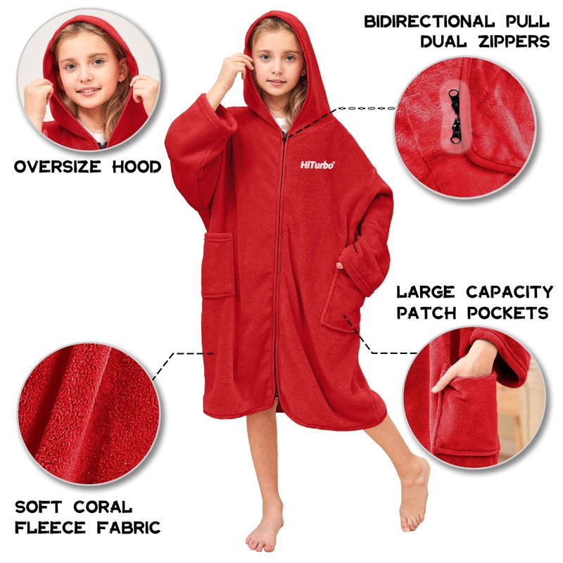 Hiturbo Kids Hooded Towel Robe: Changing Zipper Bath Robe Poncho