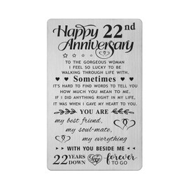 FALOGI 22nd Anniversary Card for Wife, Metal Engraved Wallet Greeting Card